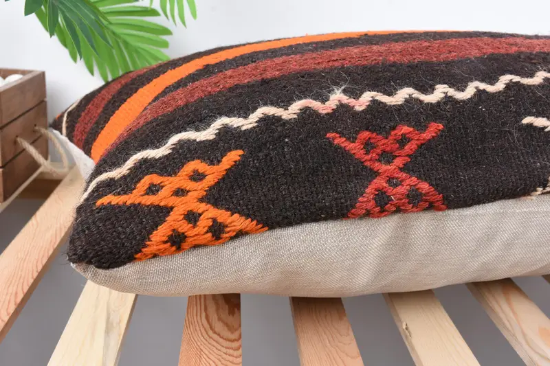 Crochet Pattern Cushion Case, Neutral Throw Pillow, Pillow Case, Interior Designer Pillow, 16x36 Red Pillow Sham, Turkish Pillow, Kilim Cushion Sham - 6