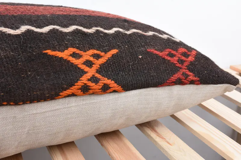 Crochet Pattern Cushion Case, Neutral Throw Pillow, Pillow Case, Interior Designer Pillow, 16x36 Red Pillow Sham, Turkish Pillow, Kilim Cushion Sham - 7