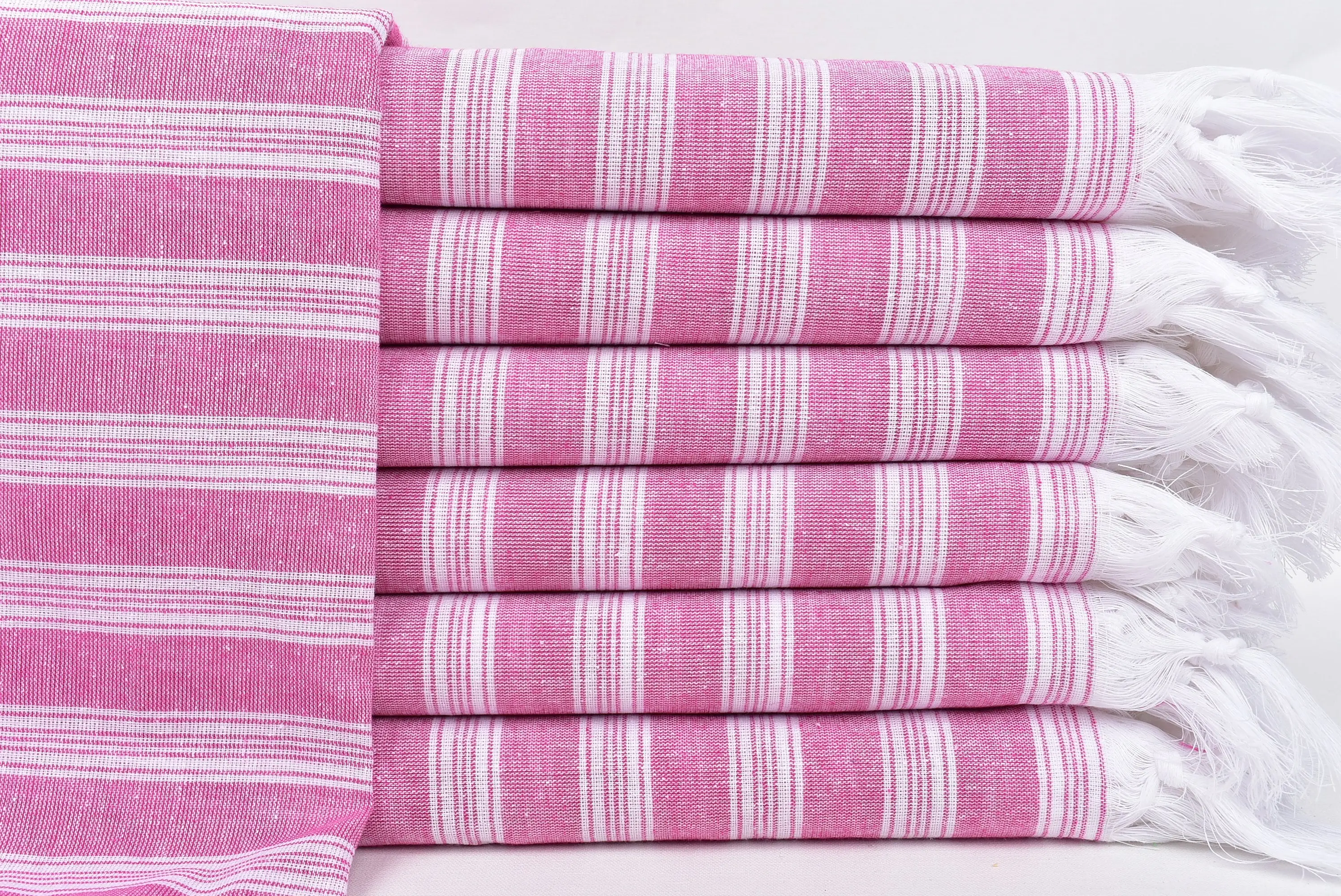 Personalized Fuchsia Beach Towel, Organic Cotton Striped, 40x71 Inches - 1