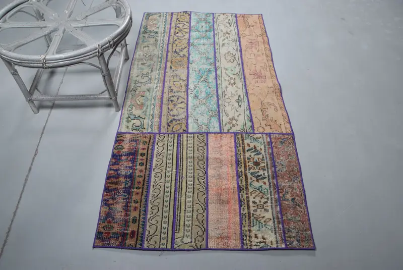 Türk Oushak Halı 3.1x6 ft, Kahverengi Mor Oryantal Yün Vintage Halı - 1
