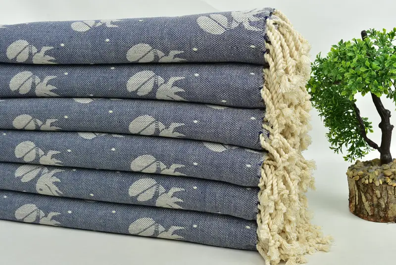 Personalize Gift, Lightweight Turkish towel, Organic cotton Turkish peshtemal towel, 68x40 Cotton Crab Design Towel, Summer Gift, Fouta towel - 3