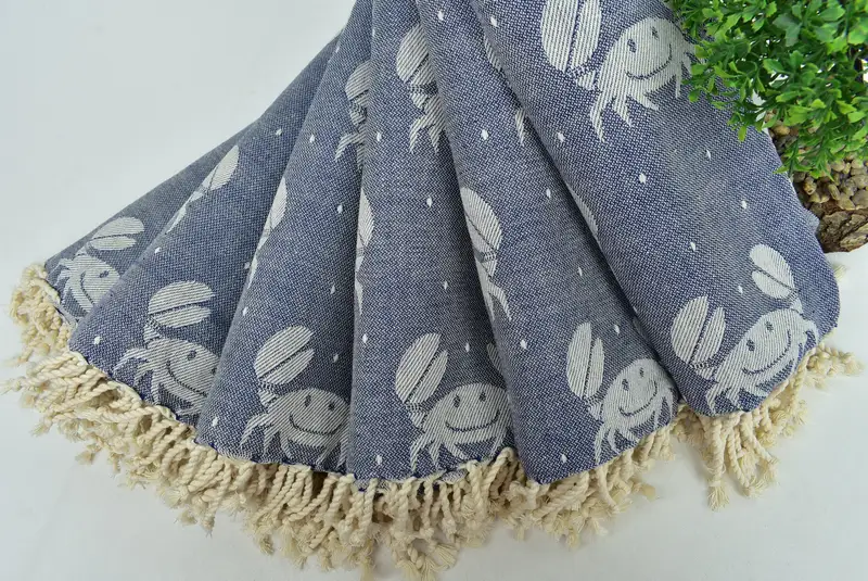 Personalize Gift, Lightweight Turkish towel, Organic cotton Turkish peshtemal towel, 68x40 Cotton Crab Design Towel, Summer Gift, Fouta towel - 4