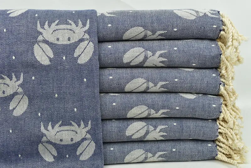 Personalize Gift, Lightweight Turkish towel, Organic cotton Turkish peshtemal towel, 68x40 Cotton Crab Design Towel, Summer Gift, Fouta towel - 1