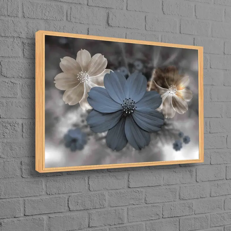 モダンで豪華なキャンバス: トレンディなブルーフラワープリントアート