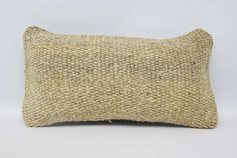 Turkish Rectangle Pillow Case, Wool Gift 20x40 cm Beige Cushion - 1
