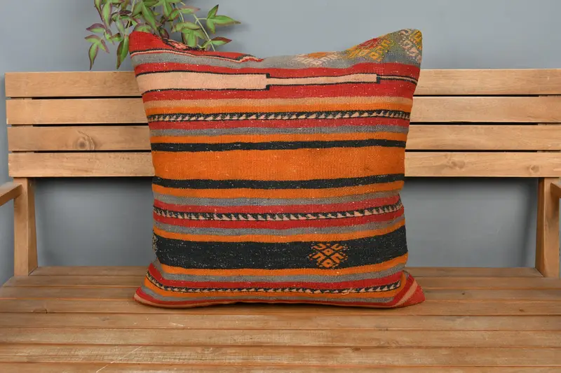 Kilimkissen werfen, neutrales Kissengehäuse, 24x24 Orangenkissen, handgefertigtes Kilimkissen, Vintage -Kissen, Kissengehäuse - 6