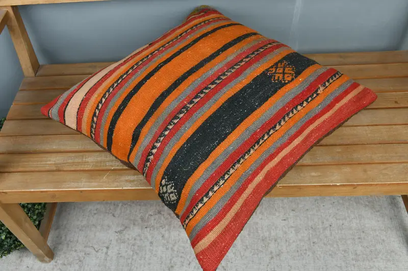 Kilimkissen werfen, neutrales Kissengehäuse, 24x24 Orangenkissen, handgefertigtes Kilimkissen, Vintage -Kissen, Kissengehäuse - 2