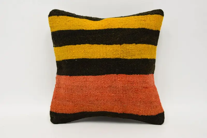 Kids Room Striped Turkish Pillow Case, Yellow Gift 12x12 inch Pillow Cover - 1