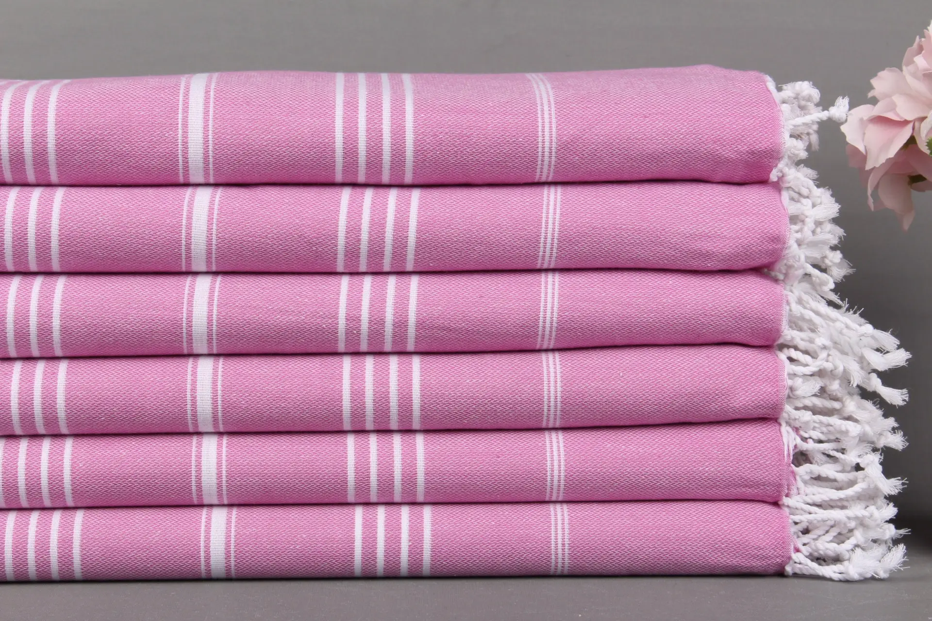 Turkish Bath Towel Custom Light Damson Stripes, Organic Cotton, 40x71 Inches - 1