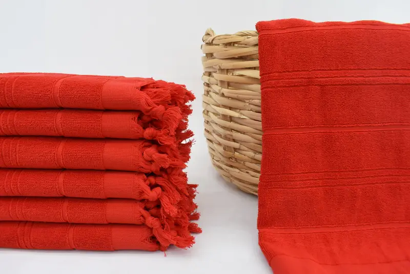 Bachelorette Personalized Organic Red Striped Terry Hand Towel, 40x18 Inches