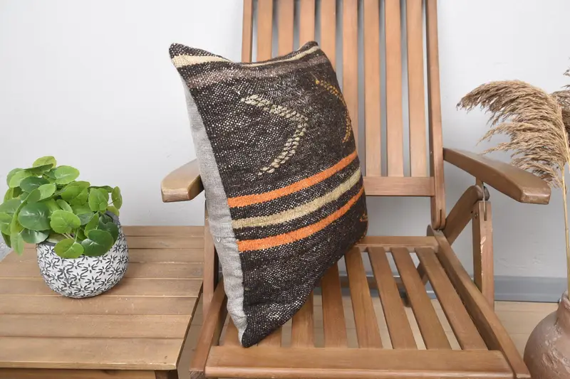 20x20 Brown Pillow, Handmade Pillow, Pillow for Sofa, Boho Pillow Sham Cover, Pillow Sham, Designer Throw Pillow, Throw Kilim Pillow - 2