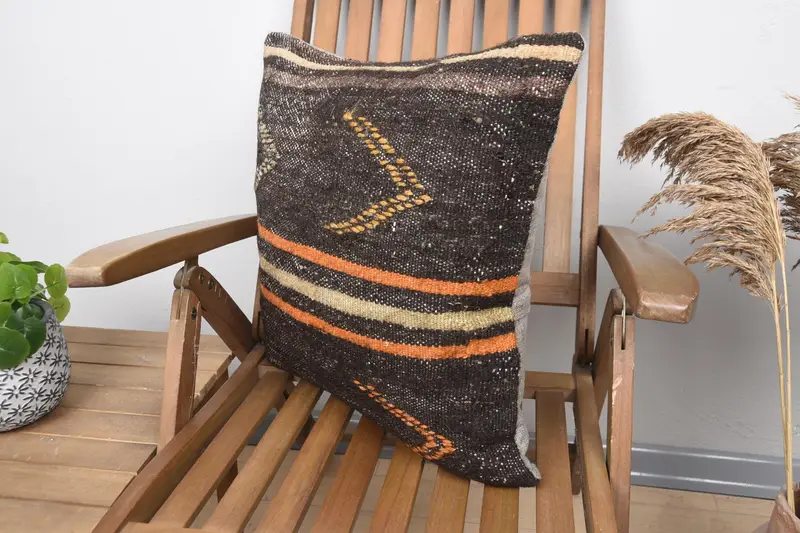 20x20 Brown Pillow, Handmade Pillow, Pillow for Sofa, Boho Pillow Sham Cover, Pillow Sham, Designer Throw Pillow, Throw Kilim Pillow - 3