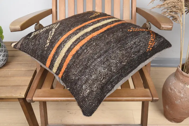 20x20 Brown Pillow, Handmade Pillow, Pillow for Sofa, Boho Pillow Sham Cover, Pillow Sham, Designer Throw Pillow, Throw Kilim Pillow - 4