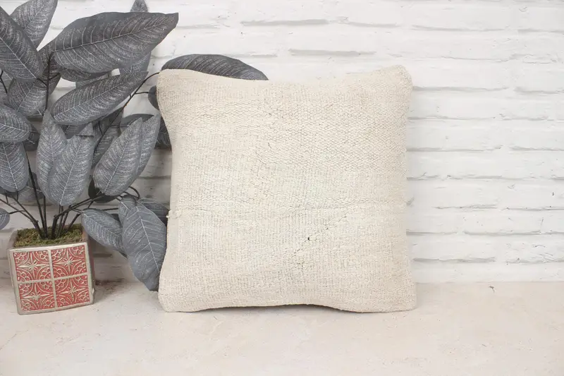 Vintage Kilim Throw Pillow, Southwestern Pillow Cover, 16x16 Beige Cushion Cover, Pillow, Armchair Cushion, Antique Pillows, Pillow for Sofa - 1
