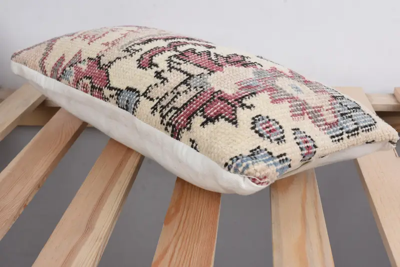 Handmade Throw Cushion, Boho Pillow, Antique Pillows, Vintage Kilim Pillow, Garden Pillow Sham, 8x16 Beige Cushion Cover, Pillow Cover - 6