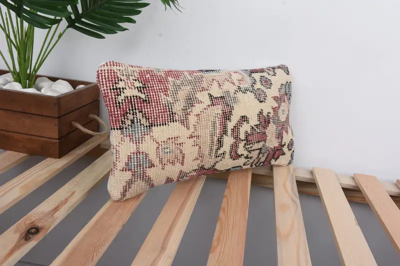 Handmade Throw Cushion, Boho Pillow, Antique Pillows, Vintage Kilim Pillow, Garden Pillow Sham, 8x16 Beige Cushion Cover, Pillow Cover - 4