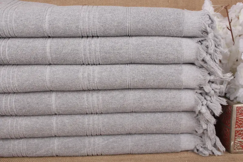 Striped Terry Towel Gray Organic Cotton, Personalized, 36x71 Inches