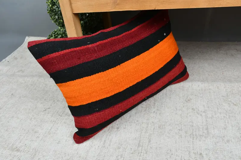 Farmhouse Pillow Sham, Vintage Kilim Pillow, Pillow Sham, Pillow for Sofa, 16x24 Red Pillow Cover, Handmade Throw Pillow Case, Antique Pillows - 7