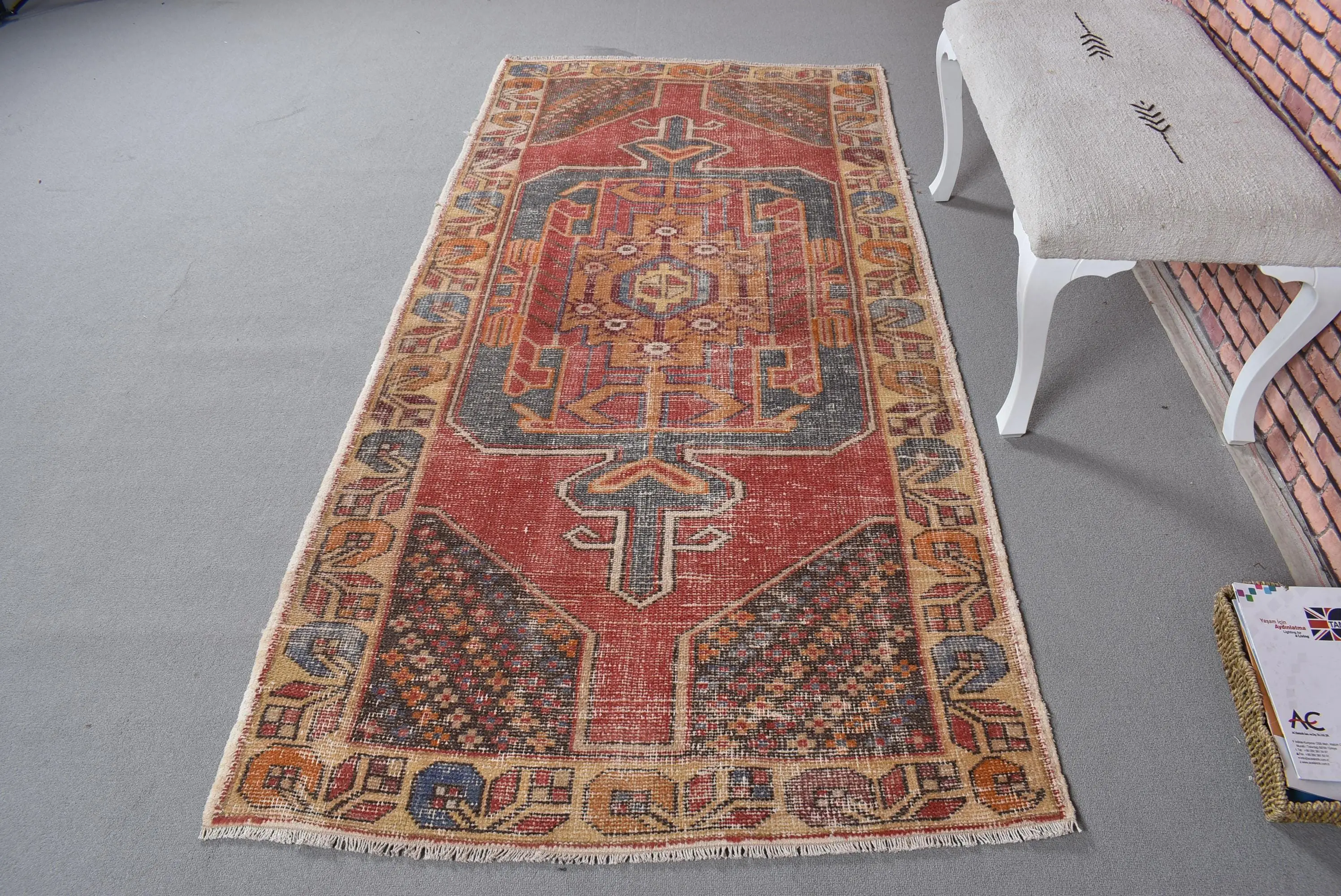3.8x7.7 ft Rug, Turkish Vintage Rug, Red Wool Rug - 1