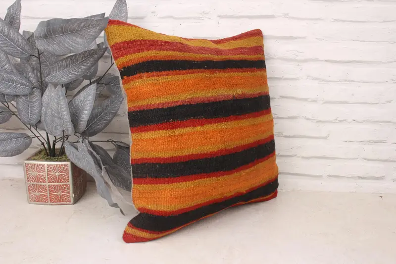 Vintage Kilim Pillow, Cushion Case, Bed Pillow Sham, Boho Chic Pillow, Kilim Cushion Sham, 18x18 Brown Cushion Case, Pillow for Sofa - 3