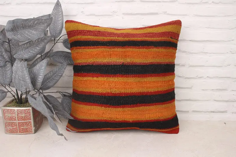 Vintage Kilim Pillow, Cushion Case, Bed Pillow Sham, Boho Chic Pillow, Kilim Cushion Sham, 18x18 Brown Cushion Case, Pillow for Sofa - 1