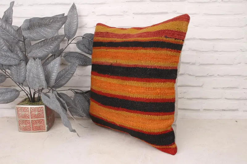 Vintage Kilim Pillow, Cushion Case, Bed Pillow Sham, Boho Chic Pillow, Kilim Cushion Sham, 18x18 Brown Cushion Case, Pillow for Sofa - 4