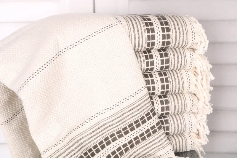 Beach Towel Striped Khaki Green Linen Towel, 40x67 Inches