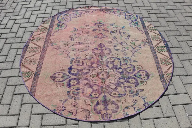 Lila, grüner abstrakter Teppich, 5,6 x 5,7 Fuß