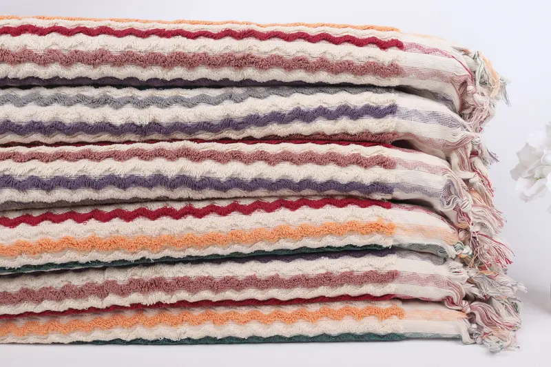 Bridesmaid Gift, Thin towel, Personalized Towel, Wedding Gift Ideas, Wedding Towel, Custom Towel Beach, 70x40 Cotton Pom Pom Zigzag Design Towel - 3