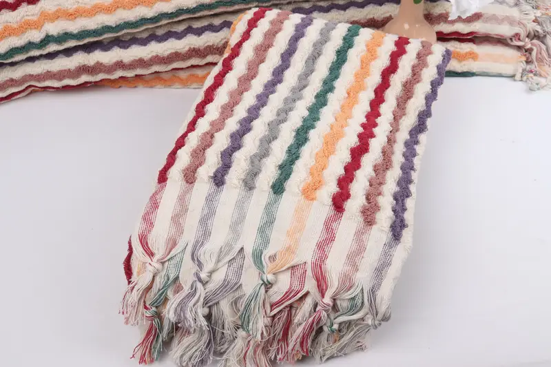Bridesmaid Gift, Thin towel, Personalized Towel, Wedding Gift Ideas, Wedding Towel, Custom Towel Beach, 70x40 Cotton Pom Pom Zigzag Design Towel - 5