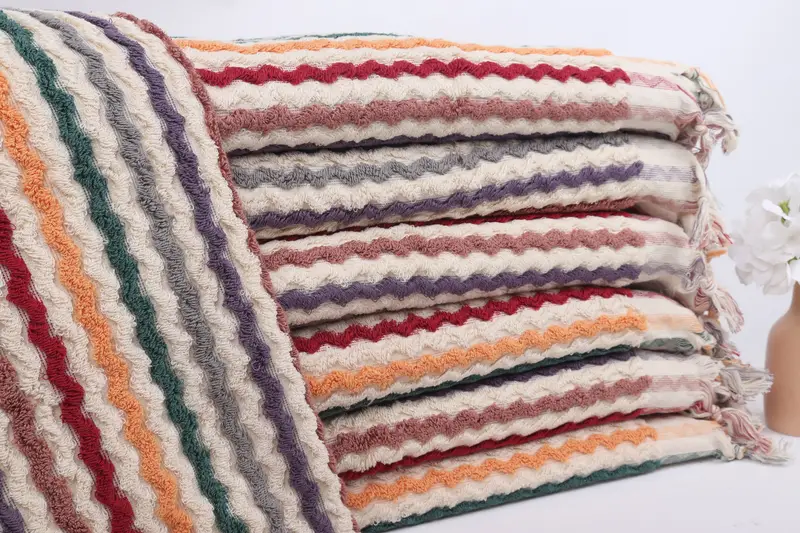 Bridesmaid Gift, Thin towel, Personalized Towel, Wedding Gift Ideas, Wedding Towel, Custom Towel Beach, 70x40 Cotton Pom Pom Zigzag Design Towel - 1