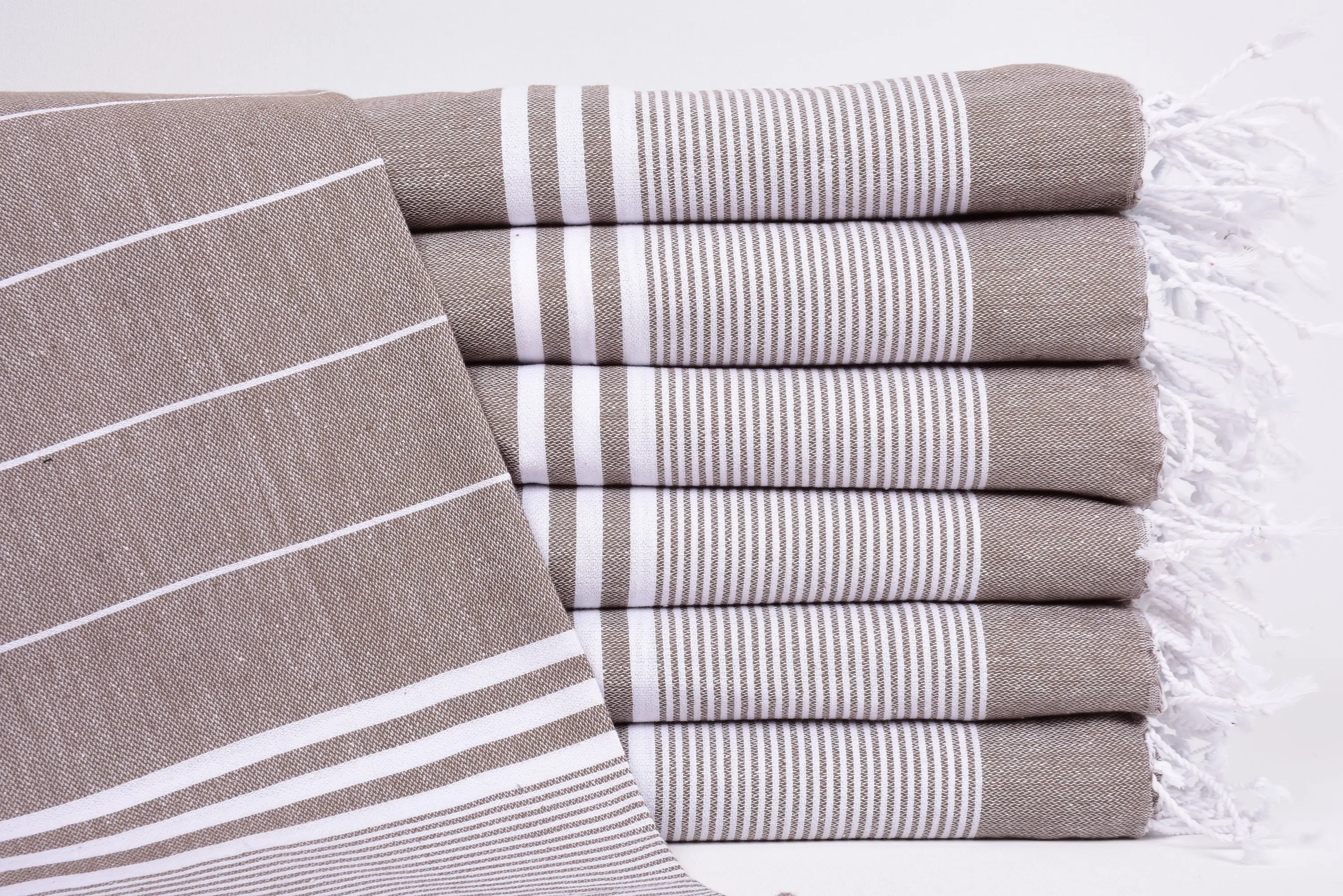 Brown Striped Hand Towel, Organic Cotton, 40x24 Inches - 1