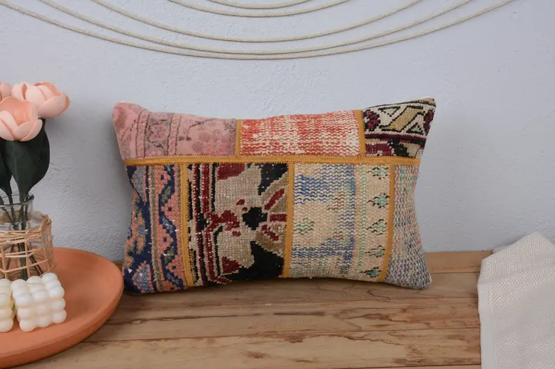 Vintage Kilim Throw Pillow, Turkish Pillow, 12x20 Blue Cushion Cover, Pillow for Sofa, Pillow, Colorful Pillow Sham, Sofa Pillow, Muted Cushion - 2