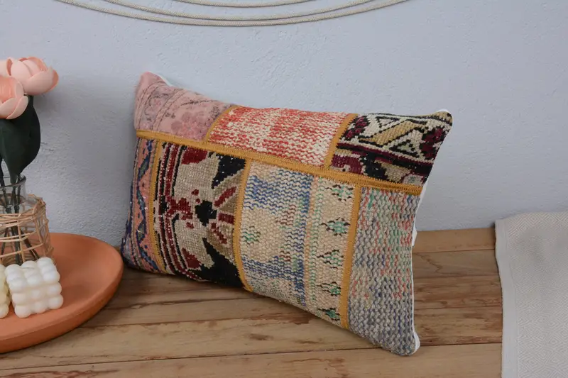 Vintage Kilim Throw Pillow, Turkish Pillow, 12x20 Blue Cushion Cover, Pillow for Sofa, Pillow, Colorful Pillow Sham, Sofa Pillow, Muted Cushion - 4