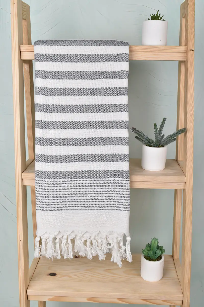 Wedding Gift, Custom Turkish Towel, 68x40 Cotton Striped Terry Towel, Peshtemal Towel, Organic Turkish towel, Oversized Beach Towel, Spa Gift - 8