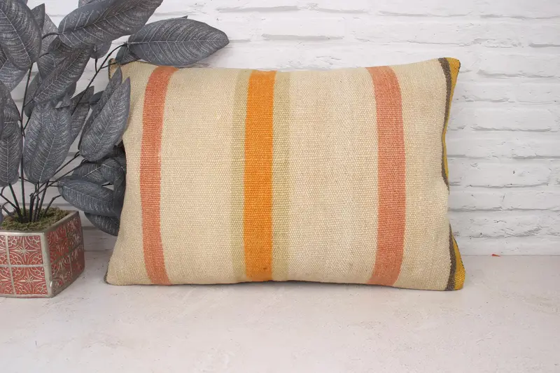 Ethnical Kilim Rug Pillow, Christmas Cushion, Kilim Pillow, Pillow, Kilim Pillow Cover, 16x24 Beige Cushion Cover, Customized Pillow Sham - 1