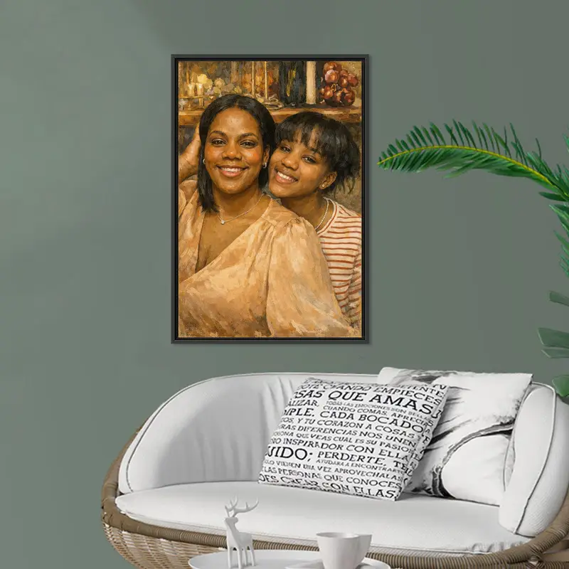 Modern Custom Mother Portrait Canvas Print, Photo to Painting Gift for Mom, Family Wall Art - 1