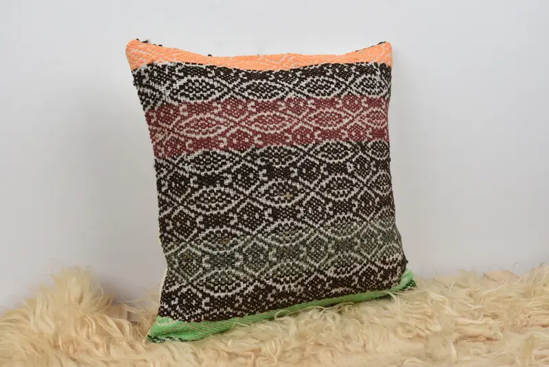 Boho Pillow Sham Cover, Christmas Cushion Cover, 16x16 Orange Pillow Case, Handmade Kilim Cushion, Pillow Cover, Car Pillow, Turkish Pillow - 8
