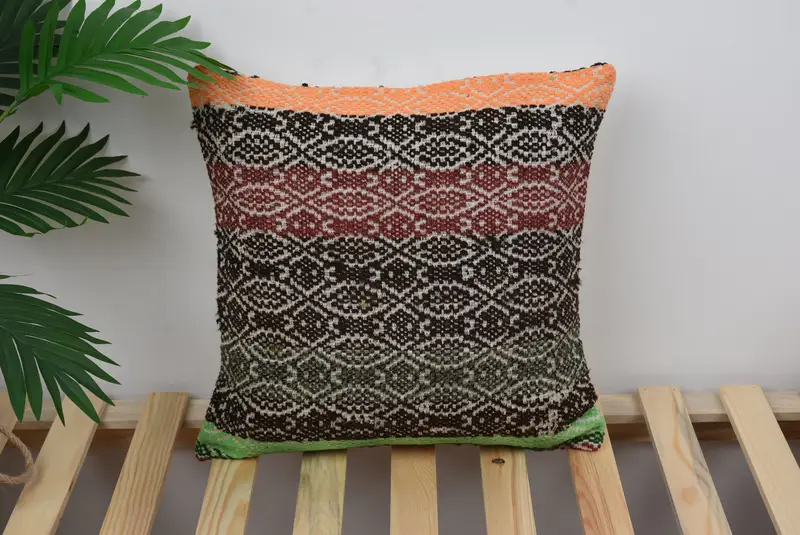 Boho Pillow Sham Cover, Christmas Cushion Cover, 16x16 Orange Pillow Case, Handmade Kilim Cushion, Pillow Cover, Car Pillow, Turkish Pillow - 1