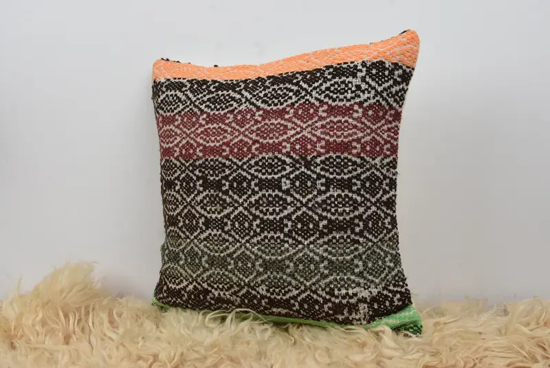 Boho Pillow Sham Cover, Christmas Cushion Cover, 16x16 Orange Pillow Case, Handmade Kilim Cushion, Pillow Cover, Car Pillow, Turkish Pillow - 7
