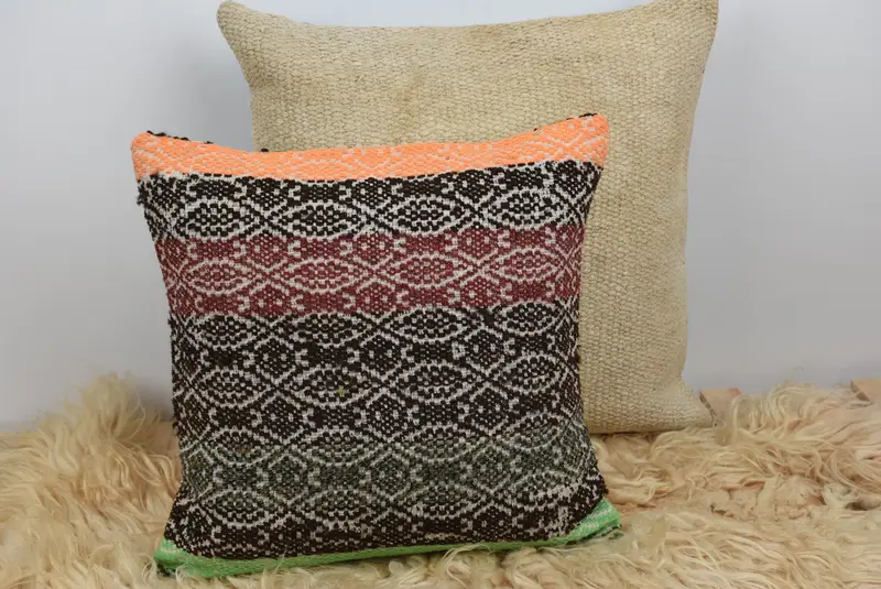 Boho Pillow Sham Cover, Christmas Cushion Cover, 16x16 Orange Pillow Case, Handmade Kilim Cushion, Pillow Cover, Car Pillow, Turkish Pillow - 6