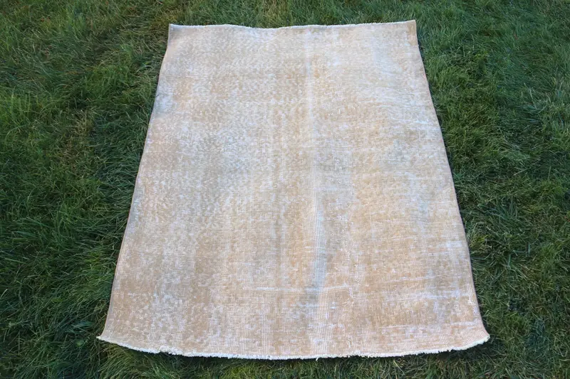 Vintage Türk Halısı 3,3x4,3 ft (101x131 cm), Oushak Kahverengi Yün Halı - 1