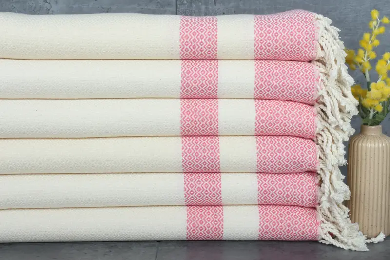 Turkish Towel Beach Monogram Pink Geometric Embroidered, 40x71 Inches