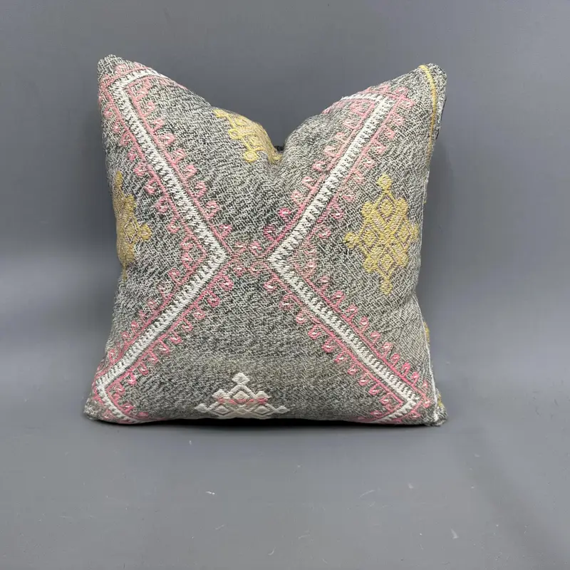 Almohada de lanzamiento Kilim turco tejida a mano, cojín bohemio vintage