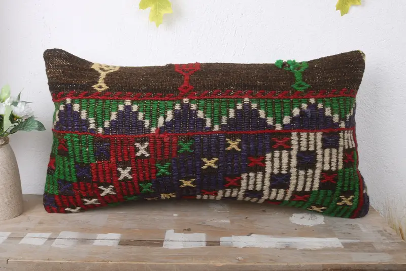 Pillow Case, 12x24 Blue Pillow, Nomadic Pillow Sham, Bolster Cushion Cover, Turkish Kilim Pillow, Vintage Pillow, Antique Pillows - 2