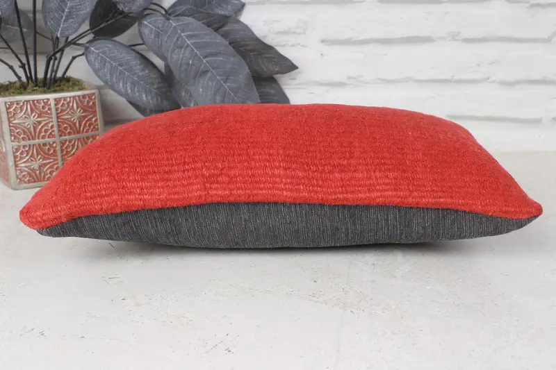 Kilim Pillow, Ethnical Kilim Rug Pillow, Pillow Cover, Sustainable Pillow, Vintage Pillow, 8x16 Red Cushion Cover, Pet Pillow Cover - 5