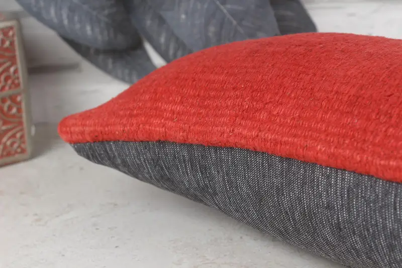 Kilim Pillow, Ethnical Kilim Rug Pillow, Pillow Cover, Sustainable Pillow, Vintage Pillow, 8x16 Red Cushion Cover, Pet Pillow Cover - 7