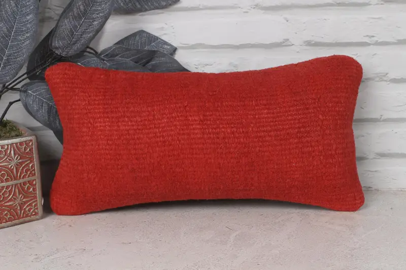 Kilim Pillow, Ethnical Kilim Rug Pillow, Pillow Cover, Sustainable Pillow, Vintage Pillow, 8x16 Red Cushion Cover, Pet Pillow Cover - 1