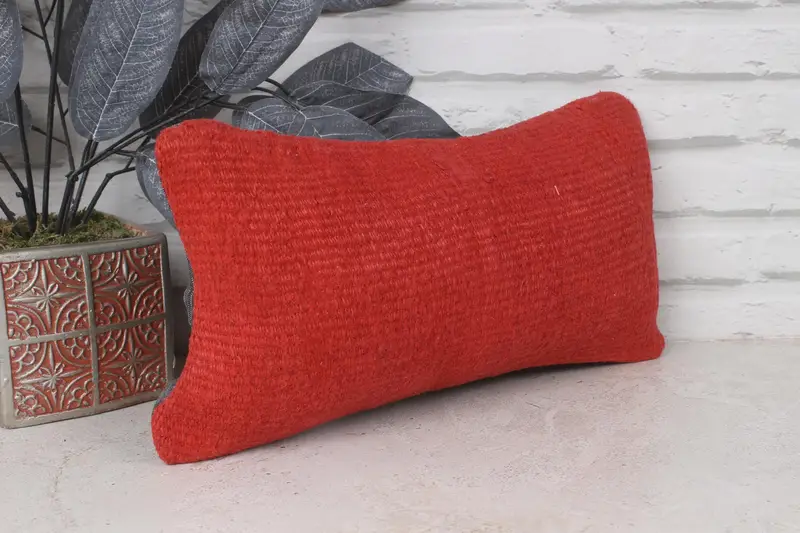 Kilim Pillow, Ethnical Kilim Rug Pillow, Pillow Cover, Sustainable Pillow, Vintage Pillow, 8x16 Red Cushion Cover, Pet Pillow Cover - 4