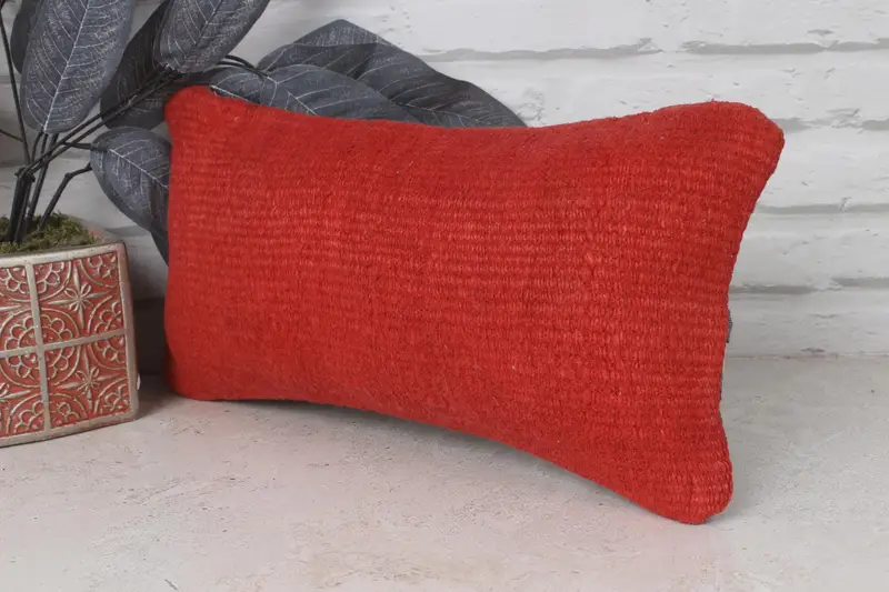 Kilim Pillow, Ethnical Kilim Rug Pillow, Pillow Cover, Sustainable Pillow, Vintage Pillow, 8x16 Red Cushion Cover, Pet Pillow Cover - 3
